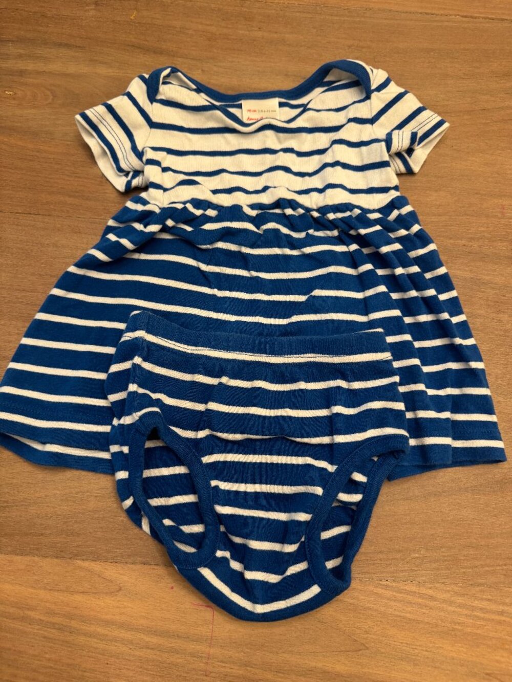 Hanna Andersson Blue White Striped Dress & Bloomer Set 6-12M
